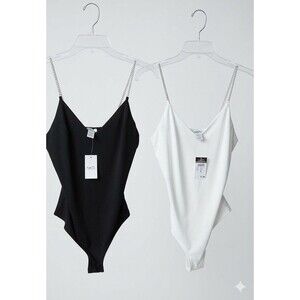2 rue21 Bodysuit Bundle S Black & White Chain Strap NWT 2 Pc Sexy Going Out Top